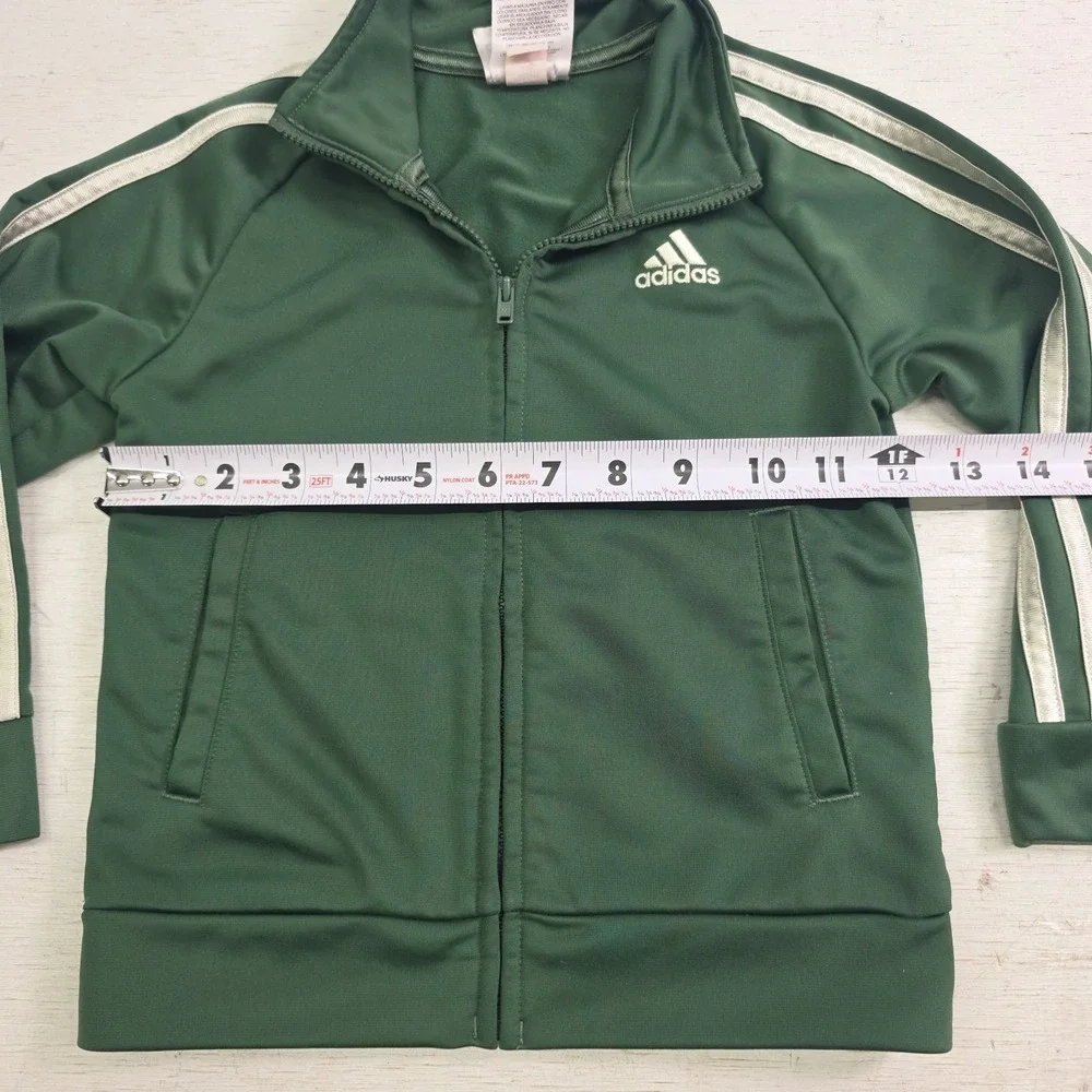 Adidas Forest Green 3 Stripe Cream Zip-Up Track Jacket Toddlers Kids Sz 3T EUC‎